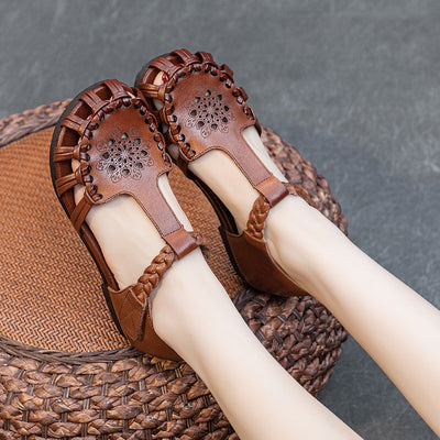 Babakud Summer Leather Cut-Out Soft Sole Woven Sandals
