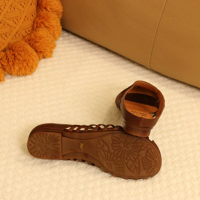 Babakud Women Genuine Leather Closed Toe Square Heel Slippers