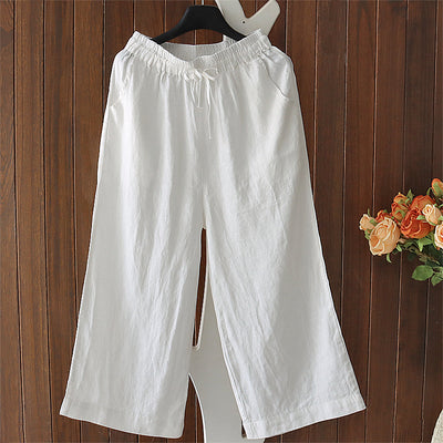 Babakud Women Spring Retro Solid Color Cotton Linen Pants
