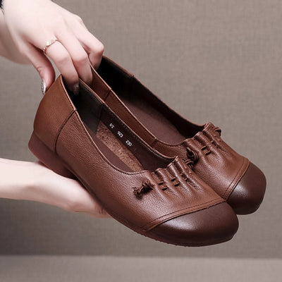 Babakud Women Spring Ethnic Style Handmade Genuine Leather Flat Shoes