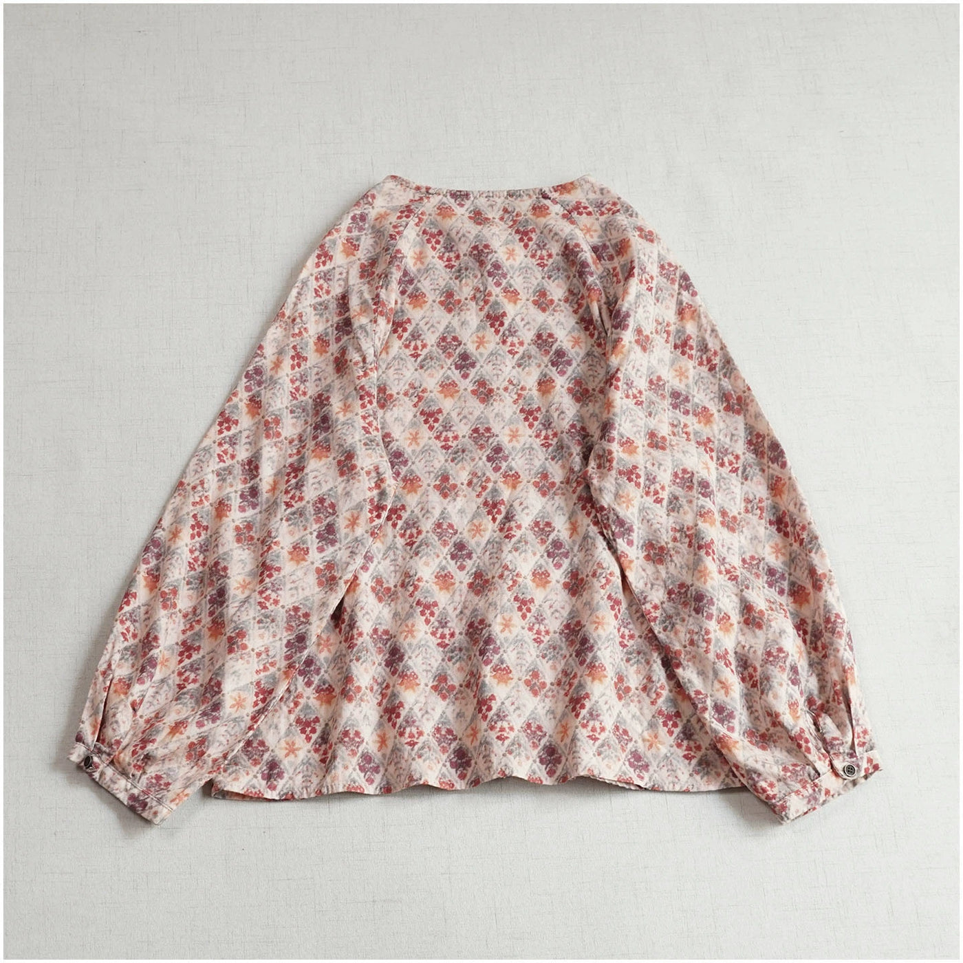 Retro Cotton Floral Printed Round Neck Single Breasted Shirt