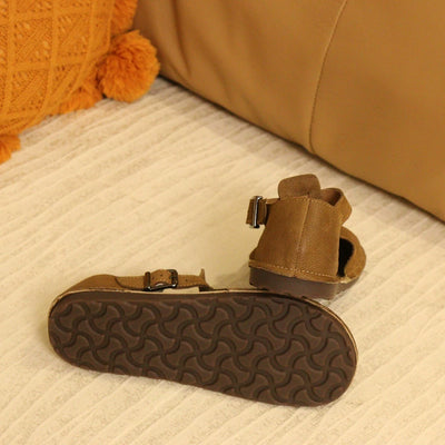 Women Casual Genuine Leather Hollow Soft Sole Closed Toe Sandals