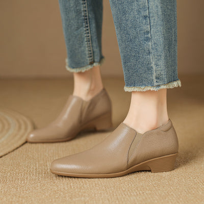 Autumn Sheepskin Leather Pointed Toe Elastic Slip-On Shoes