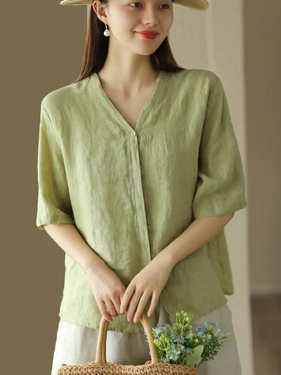 Babakud Summer Retro Casual Stonewashed V-Neck Shirt