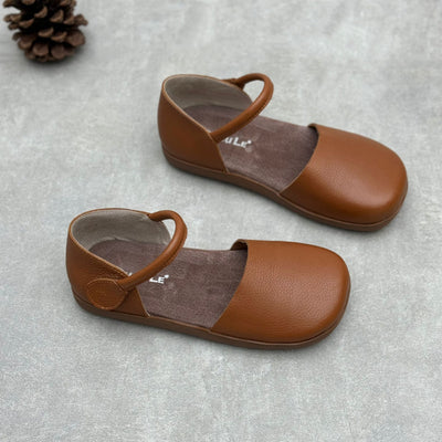 Women Trendy Retro Casual One-Strap Genuine Leather Flat Sandals