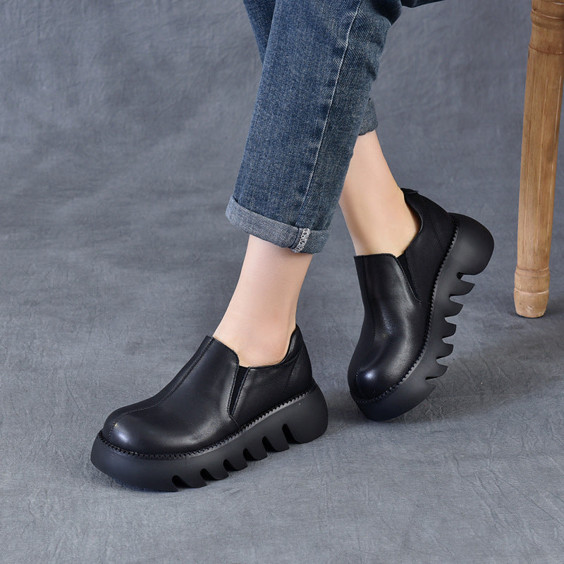 Women Spring Summer Platform Retro Leather Casual Shoes