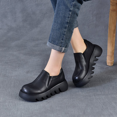 Women Spring Summer Platform Retro Leather Casual Shoes