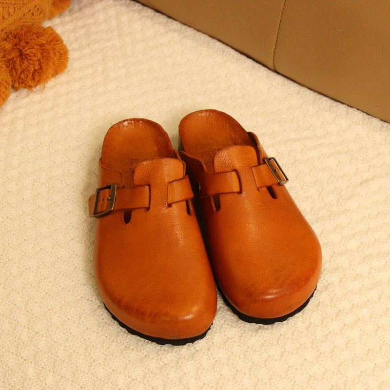 Women Casual Genuine Leather Birk Style Slides Flat Sandals