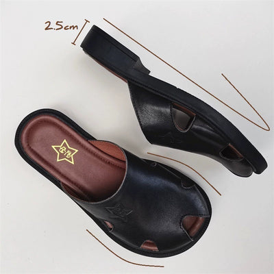 Babakud Women Summer Leather Mules Closed Toe Wide Fit Slippers