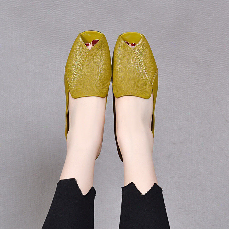 Summer Peep Toe Leather Mules for Women Closed Toe Flats