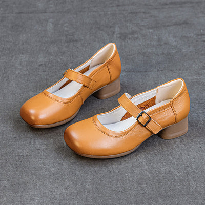 Women Genuine Leather Summer Chunky One Straped Sandals