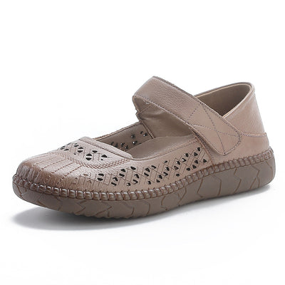 Women Retro Summer Genuine Leather Velcro Platform Sandals