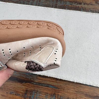 Babakud Women Spring Leather Floral Hollow Mary Jane Ballet Flats