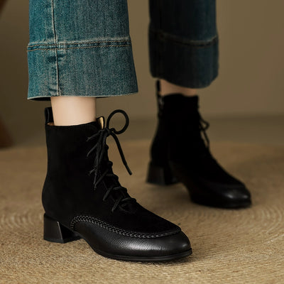 Babakud Retro Sheepskin Leather Sueded Chunky Boots