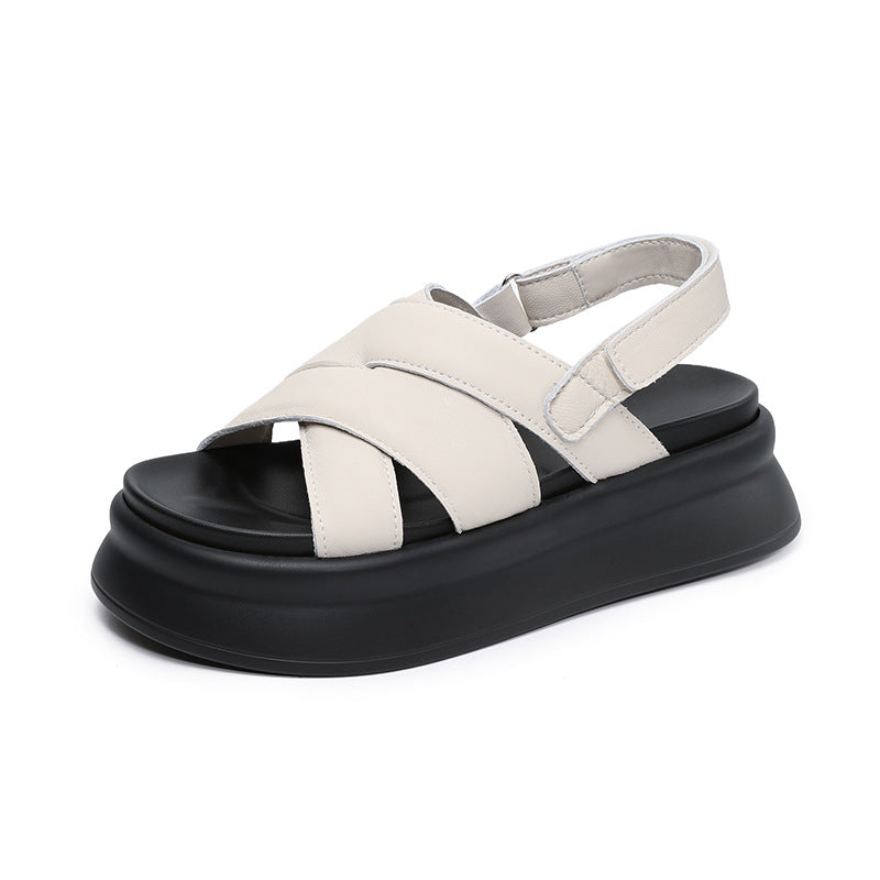 Babakud Summer Sheepskin Soft Platform Sole Velcro Sandals