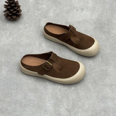 Retro Buckled Comfortable Soft Sole Genuine Leather Slippers
