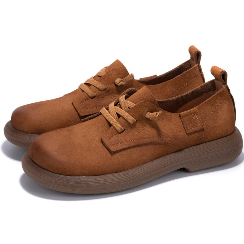 Women Retro Casual Leather Flats Soft Sole Cowhide Shoes