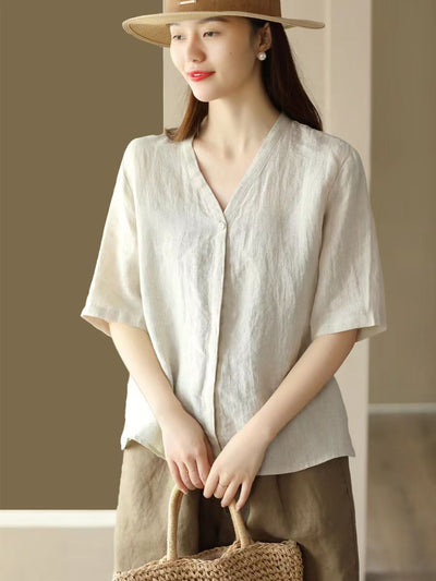 Babakud Summer Retro Casual Stonewashed V-Neck Shirt