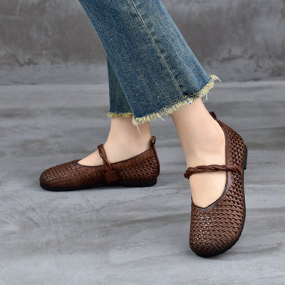 Babakud Women Spring Retro Handwoven Leather Casual Flats
