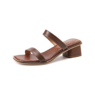 Women Elegant Leather Versatile One Strap Chunky Slippers