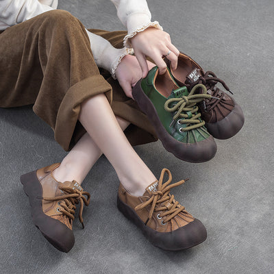 Women Retro Lightweight Lace-Up Suede Patchwork Casual Shoes