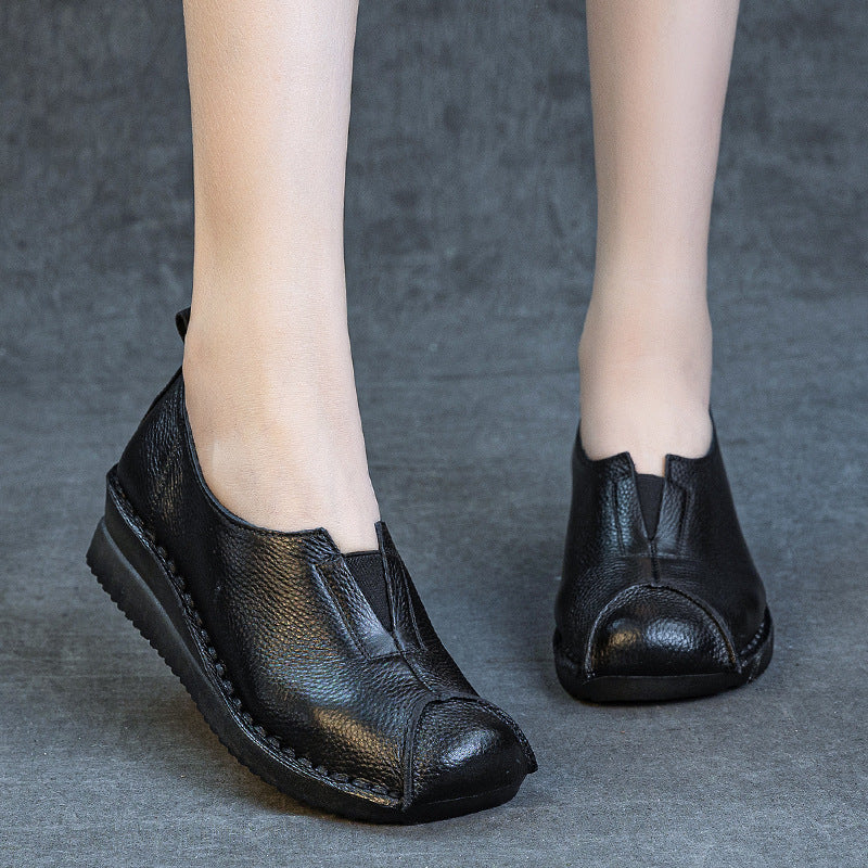 Women Comfortable Vintage Handmade Leather Wedge Shoes Slip-Ons