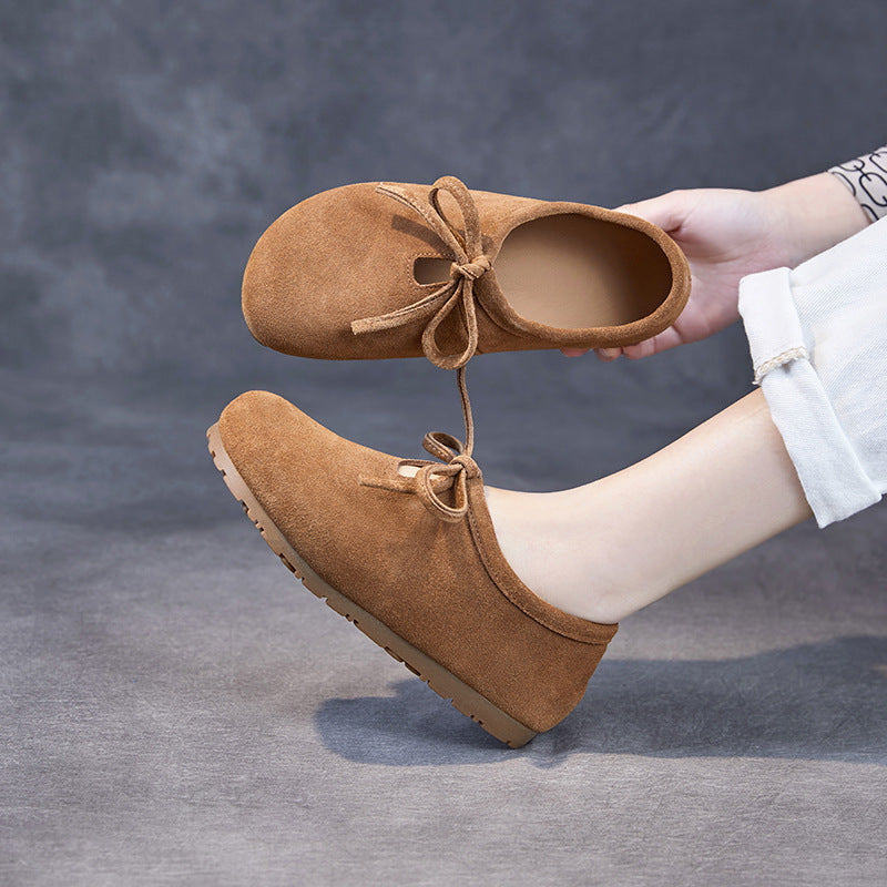 Women Lace Up Genuine Leather Suede Moccasins Casual Shoes