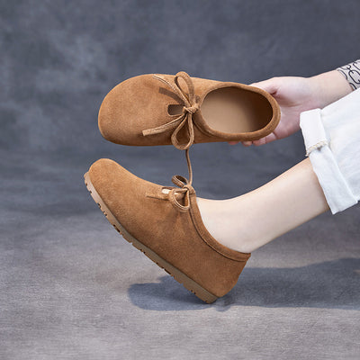 Women Lace Up Genuine Leather Suede Moccasins Casual Shoes