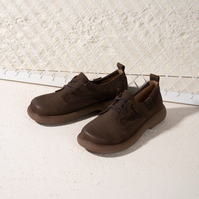 Women Retro Casual Leather Flats Soft Sole Cowhide Shoes