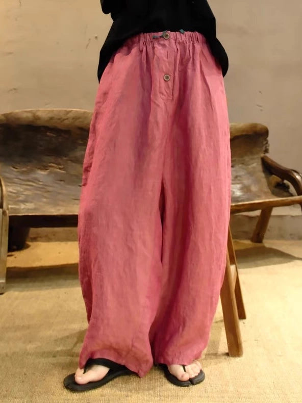 Summer Retro Linen Thin Loose High Elastic Waist Pants