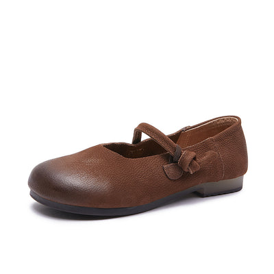 Women Retro Top Genuine Leather Round Toe Soft Sole Flats Shoes