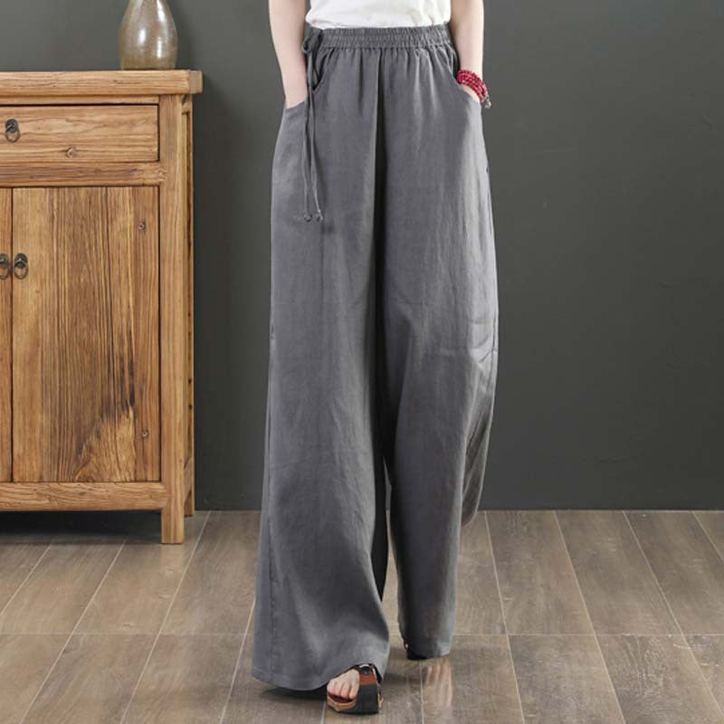 Women Casual Cotton Linen Loose Elastic Waist Pants