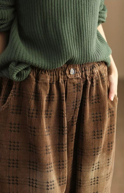 Women Vintage Loose Washed Corduroy Harem Pants