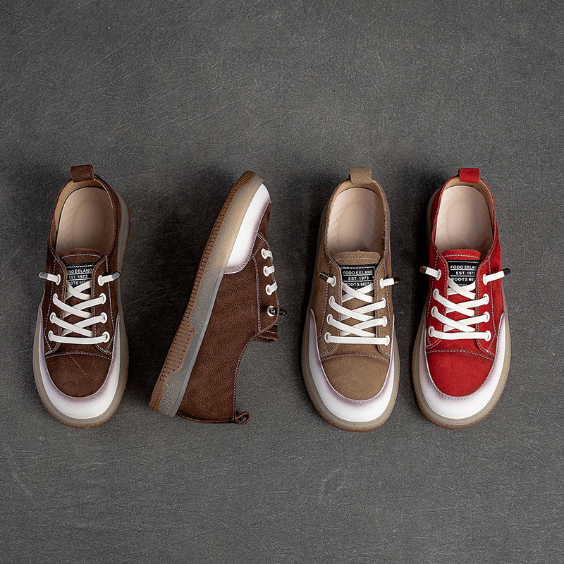 Women Fashion Comfy Casual Letters Lace-Up Flat Leather Sneakers