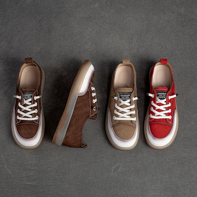 Women Fashion Comfy Casual Letters Lace-Up Flat Leather Sneakers