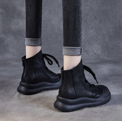 Casual Retro Drawstring Leather Ankle Boots for Women