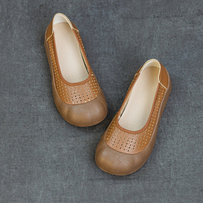 Summer Retro Leather Soft Flat Sole Hollow No Slip Shoes