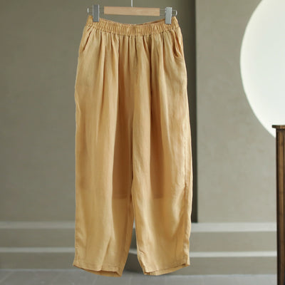 Babakud Women Ramie Casual Loose Elastic Waist Pants