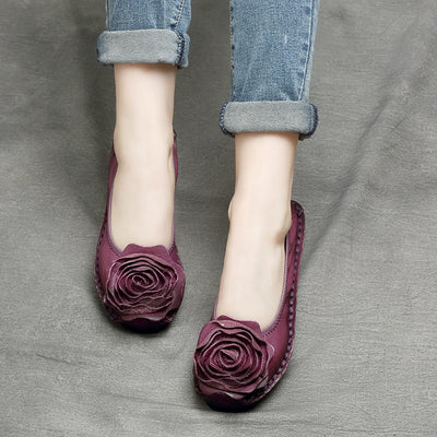 Babakud Women Spring Ethnic Flower Premium Leather Casual Shoes
