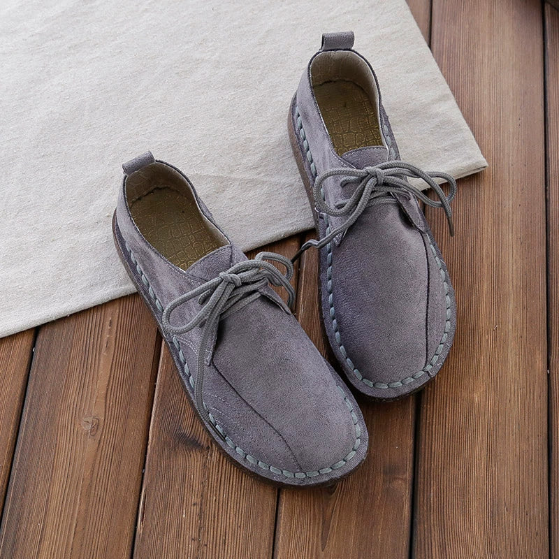 Women Casual Sueded Soft Flat Sole Versatile Lace-Up Shoes