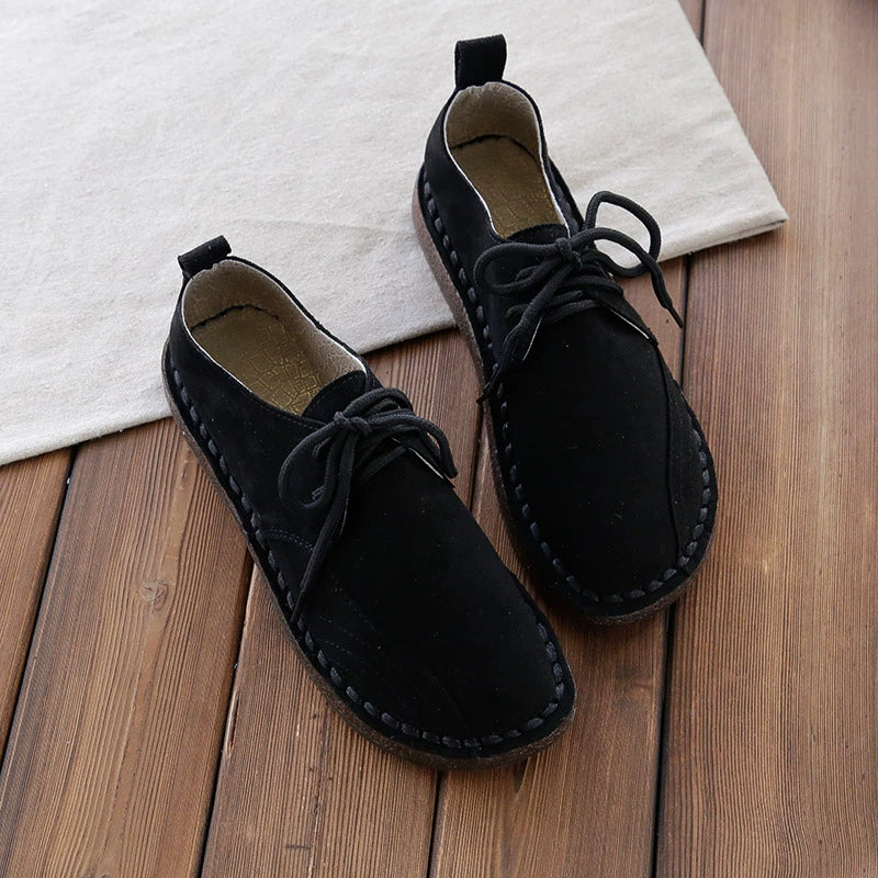 Women Casual Sueded Soft Flat Sole Versatile Lace-Up Shoes
