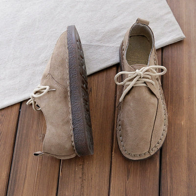 Women Casual Sueded Soft Flat Sole Versatile Lace-Up Shoes