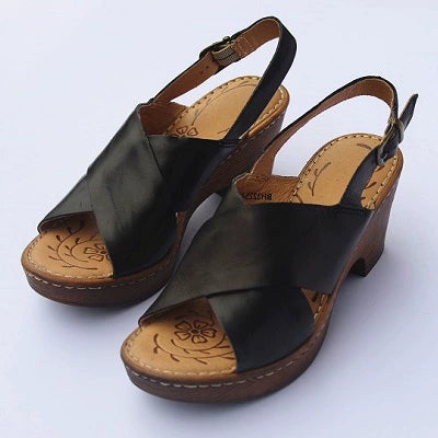 Babakud Summer Retro Leather Chunky Open Tor Sandals