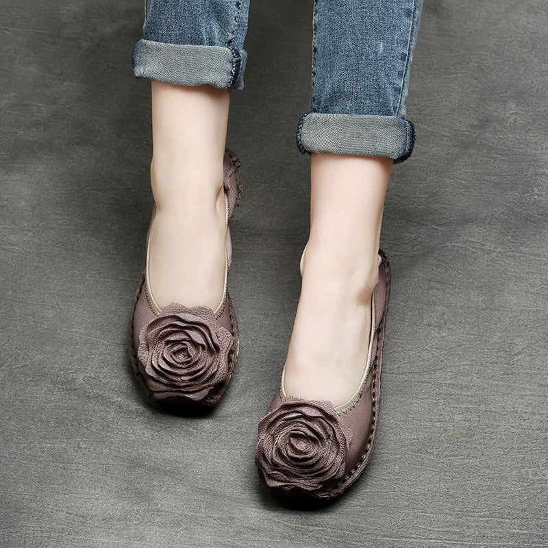 Babakud Women Spring Ethnic Flower Premium Leather Casual Shoes