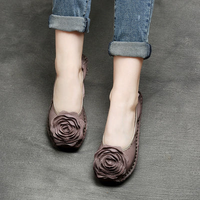 Babakud Women Spring Ethnic Flower Premium Leather Casual Shoes