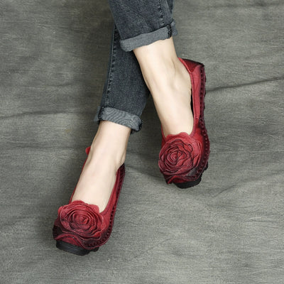 Babakud Women Spring Ethnic Flower Premium Leather Casual Shoes