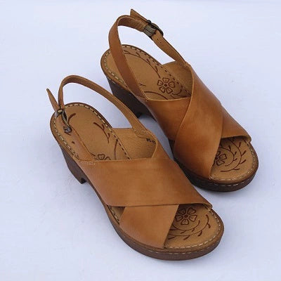 Babakud Summer Retro Leather Chunky Open Tor Sandals