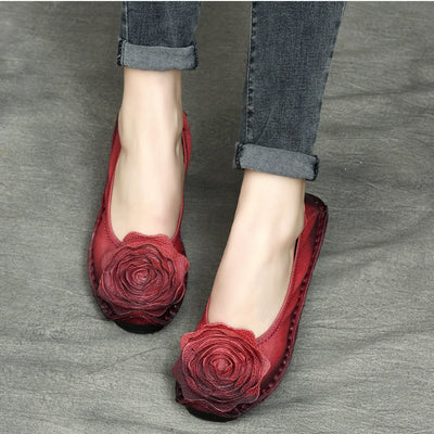 Babakud Women Spring Ethnic Flower Premium Leather Casual Shoes