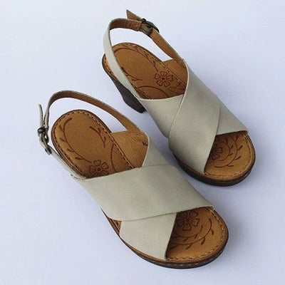 Babakud Summer Retro Leather Chunky Open Tor Sandals