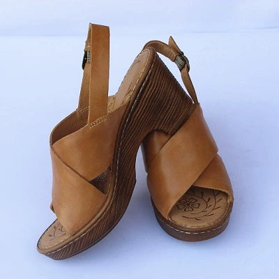 Babakud Summer Retro Leather Chunky Open Tor Sandals